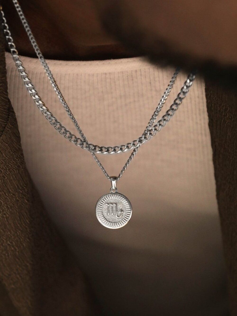Men's Silver Scorpio Pendant Necklace Set